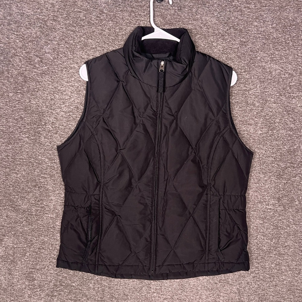Eddie Bauer Womens Black Quilted Goose Puffer Vest Full Zip Sleeveless Jacket M‎